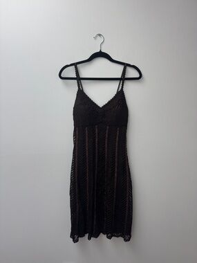 le château Brown Crochet Spaghetti Strap Dress